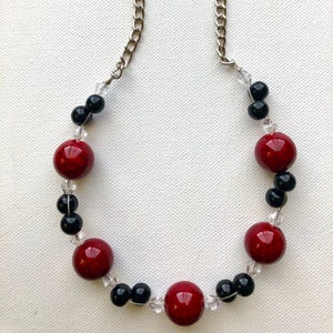 Vibrant Clay Bead Necklace, Red and Black beaded Jewelry, Statement Necklace