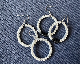 Beaded pearl hoop earrings, beaded hoops, beaded earrings, pearl earrings