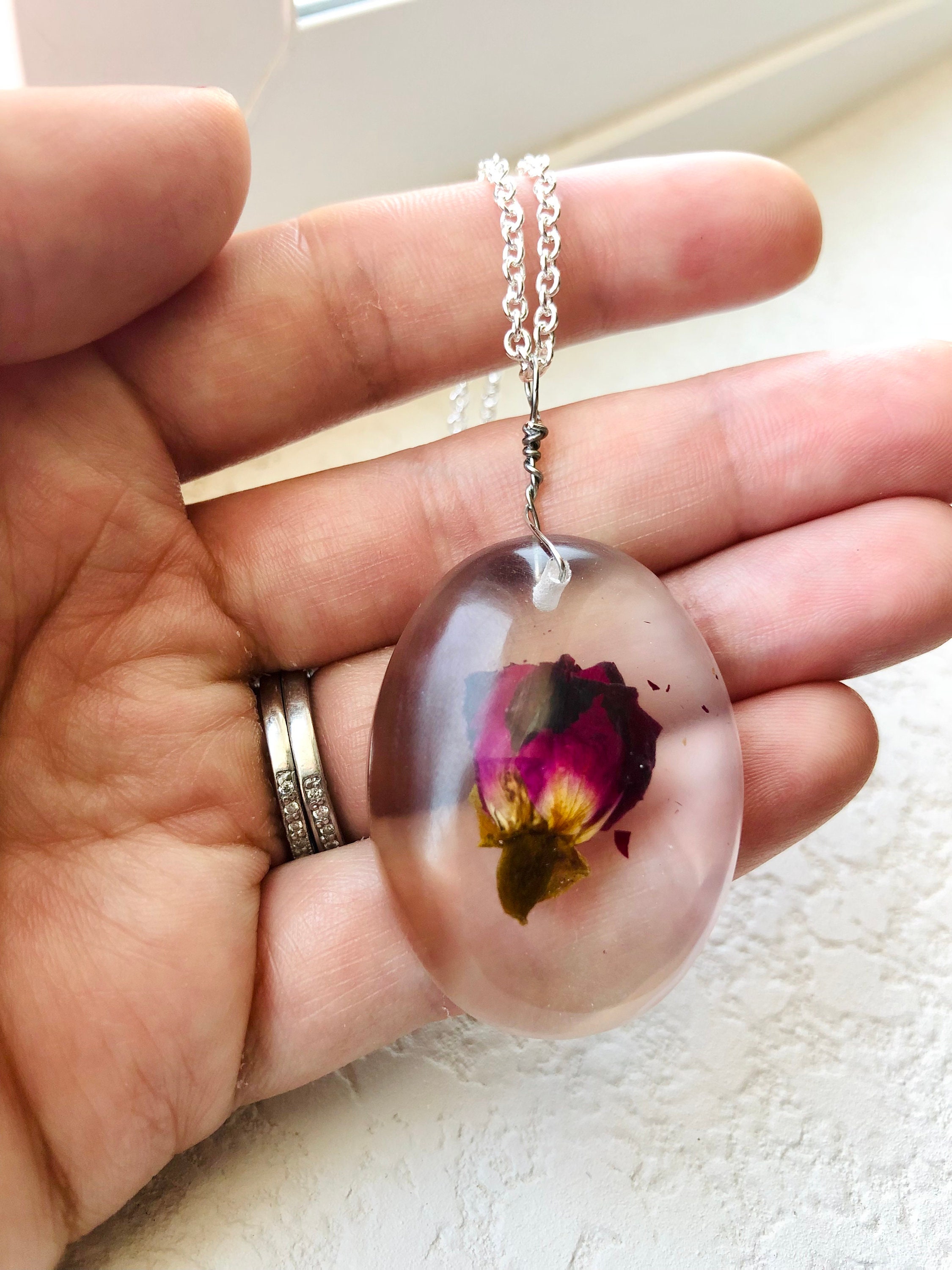 Resin rose pendant necklace rose jewelry rose necklace Etsy