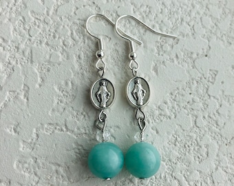 Virgin Mary earrings, Mother Mary earrings, miraculous medal earrings, Catholic gifts, Christian gifts, Catholic jewelry