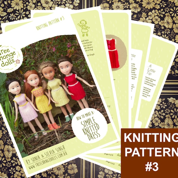 Tree Change Dolls® Knitting Pattern #3 Simple Knitted Dress, by Sonia and Silvia Singh