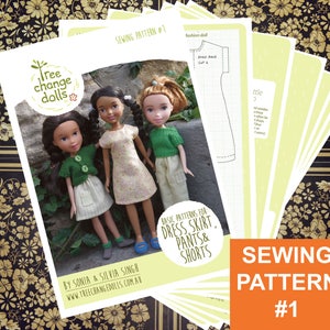 Tree Change Dolls® Sewing Pattern #1, Basic Dress, Skirt, Pants & Shorts, by Sonia and Silvia Singh