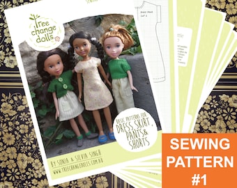 Tree Change Dolls® Sewing Pattern #1, Basic Dress, Skirt, Pants & Shorts, by Sonia and Silvia Singh