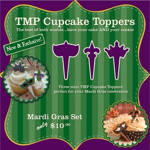 Cupcake Cookie Topper Cutters, Mardi Gras Set - 3D Printed
