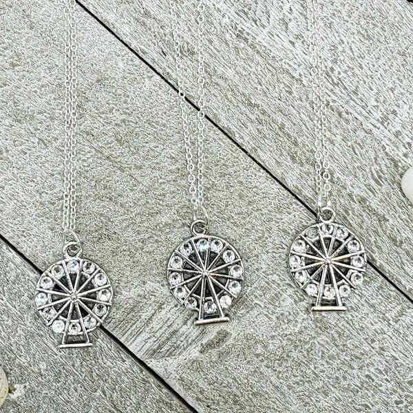 Tibetan Silver Wonder Wheel Ferris Wheel with Handset Swarovski Crystals on a Sterling Silver Necklace