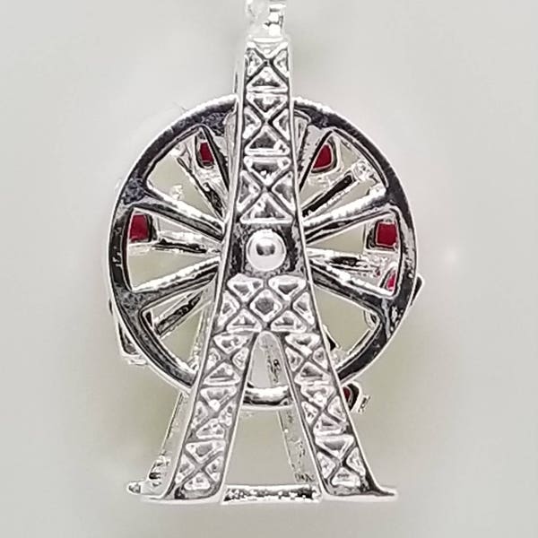 Wonder Wheel Ferris Wheel Sterling Silver Charm Necklace (movable parts)