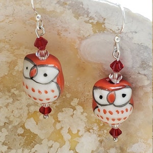 Hand Painted Ceramic Owl Silver Plated Earrings With - Etsy