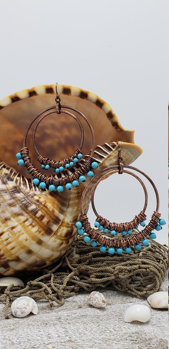 Vintage statement earrings copper Gem