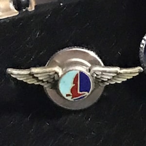 Vintage 1950s Eastern Airlines Wings Sterling Silver Enamel PILOT Lapel Pin EAL Screw Back tie tack silver fleet pilot