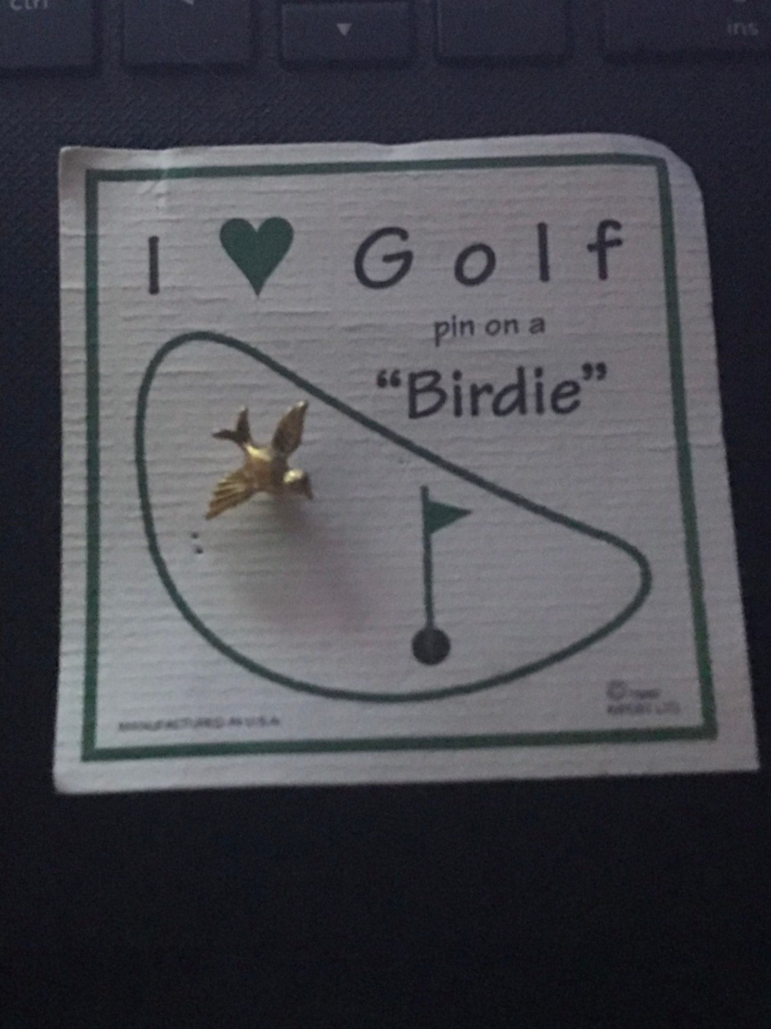 Vintage Tiny pin on A Birdie Golfing Golf Ball Gold Lapel Pin NOC 1982