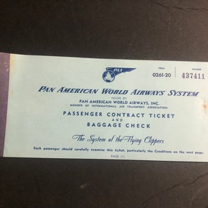 Airlines Flight Ticket 1954 Pan American World Airways Miami-Singapore 1950s Pan am airlines