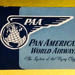 Vintage PAA Pan American World Airways Luggage Tag Wing Logo Flying Clippers