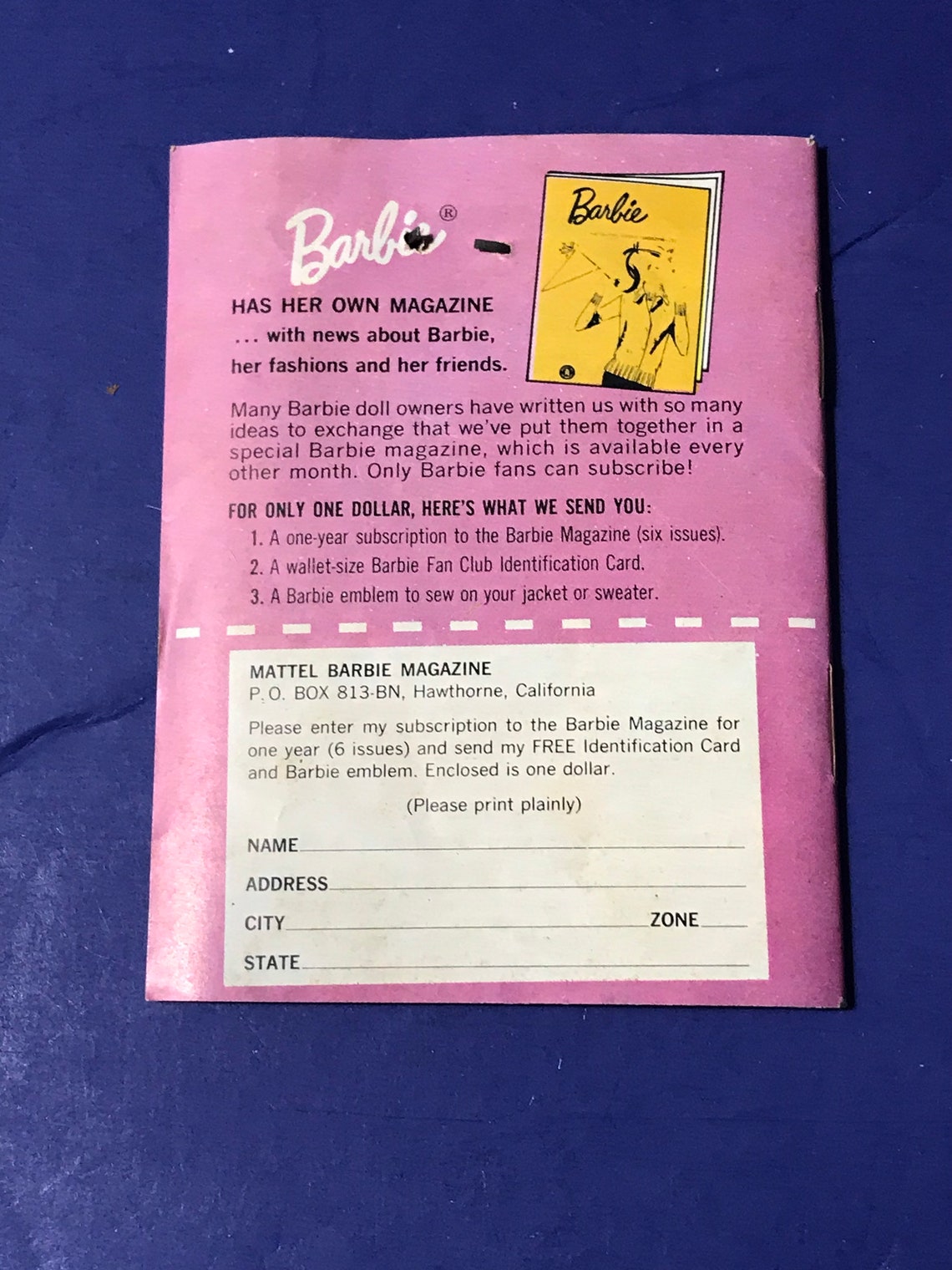 Vintage 1961 Mattel Barbie and Ken Catalog Light BLUE Booklet Teenage
