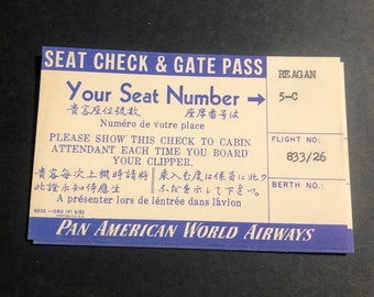 1954 Pan American Airways Flight Seat Check, Miami-Singapore PAA