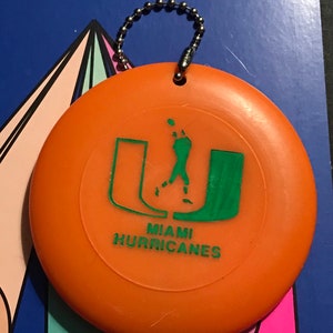 Vintage UM Hurricanes Football Keychain frisbee Canes the &quot;U&quot; University of Miami 1980s