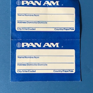2 New Vintage Pan Am Airlines Blue Luggage ID Sticker Tags