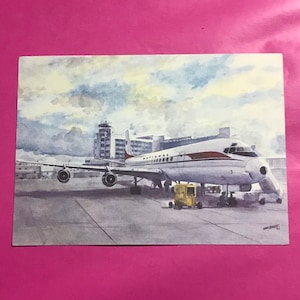 Vtg National Fluglinien Druck POSTKARTE DC-8 Flugzeug 1963 Inaugural Jet Flug