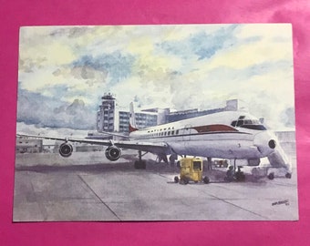 Vtg National Airlines Impresión POSTAL Avión DC-8 Vuelo inaugural del jet en 1963