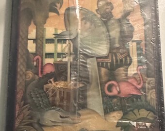 May include: Super Bowl XXXIII official game program. The cover art features a stylized illustration with a conquistador, alligator, and pink flamingos. The NFL logo and game details are visible.