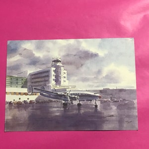 Vtg National Fluglinien Druck POSTKARTE Lockheed Constellation Miami Int'l Airport