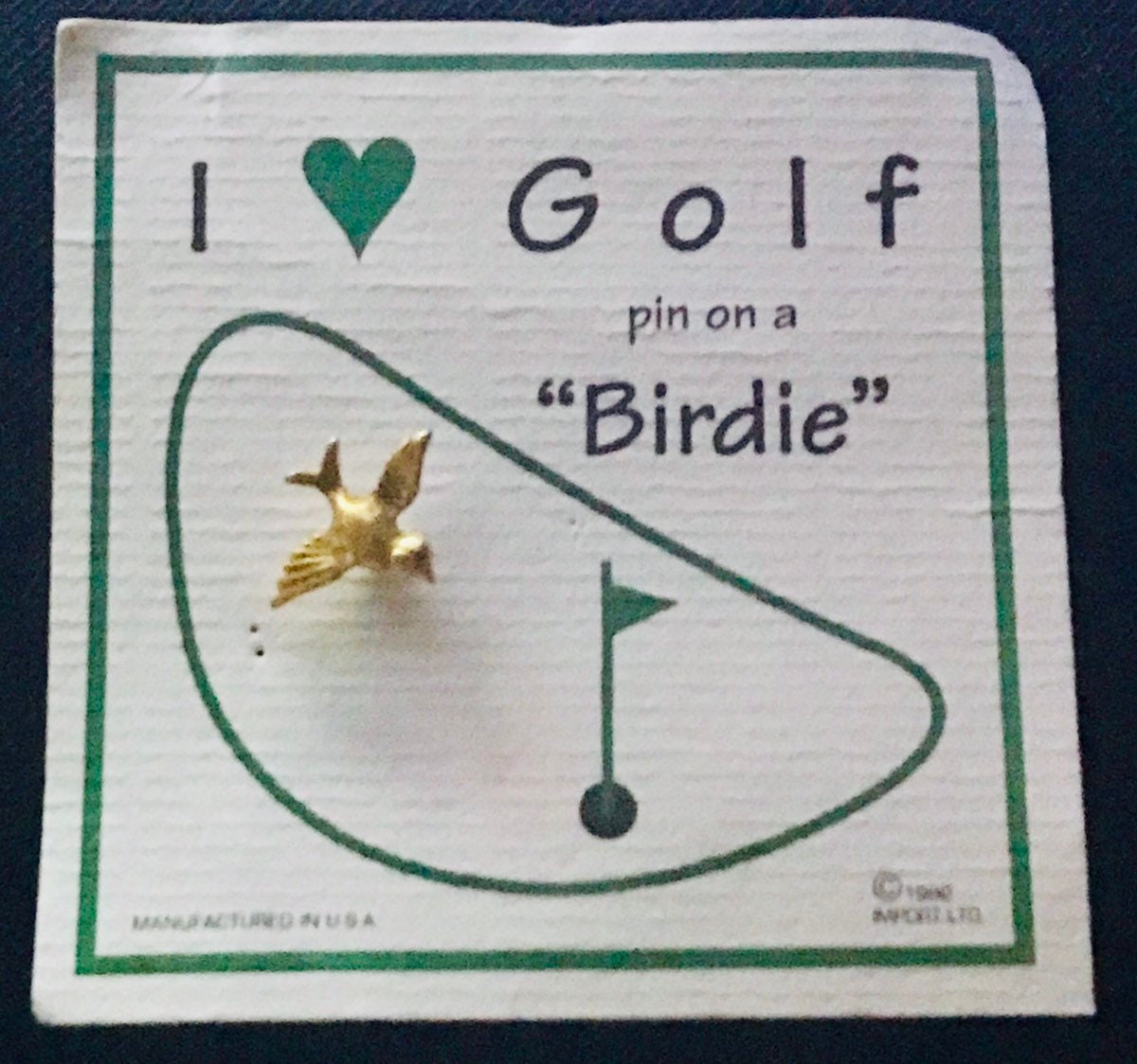 Vintage Tiny pin on A Birdie Golfing Golf Ball Gold Lapel Pin NOC 1982
