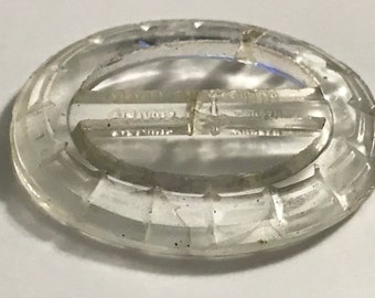 Fivela de corrediça de vidro transparente vintage marcada Checoslováquia antiga