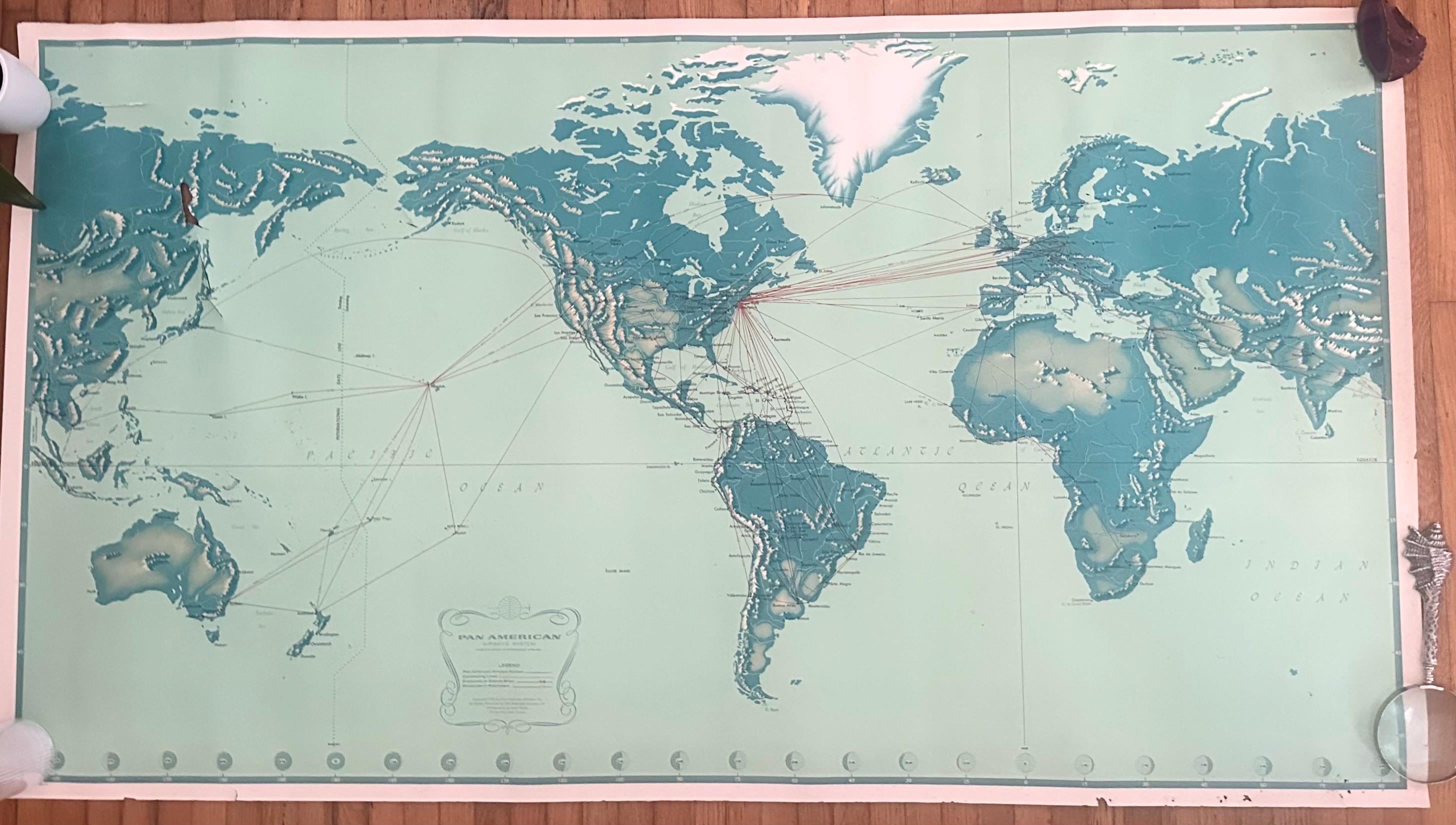 1956 Pan Am Airlines World Map Poster: Vintage Travel Route Art