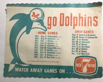 Vintage NFL 1968 Miami Dolphins Game Schedule WCKT 7 Miami radio paper place mat