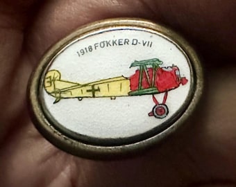 Pinza de corbata esmaltada pintada a mano con diseño de avión de combate biplano Fokker D-VII alemán de la Primera Guerra Mundial de 1918, fabricada por Canterbury.