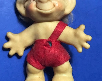 Rare Vintage Thomas Dam Norfin 6” Boy Troll Dolls red overalls