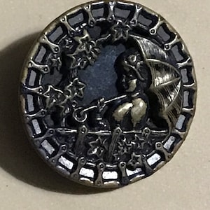 Antique/Vintage Pictorial Lady w/Parasol Umbrella Metal Loop Button 1900s
