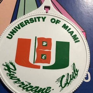 Vintage UM Hurricanes Club Canes the &quot;U&quot; University of Miami 1980s duffle bag tag