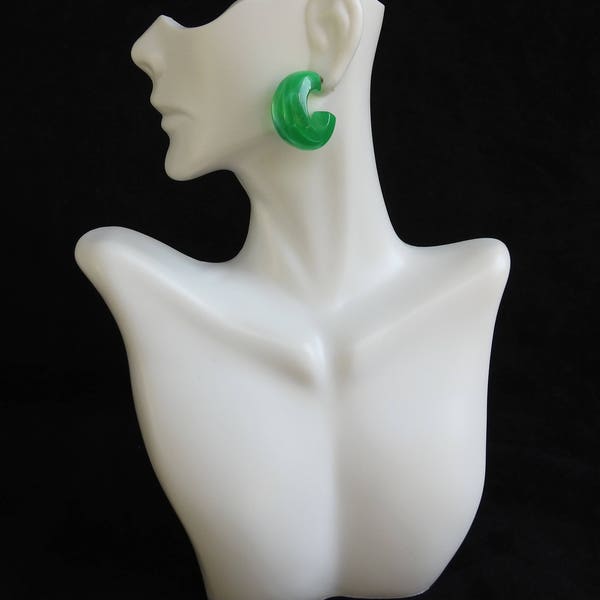 Vintage Moon Glow Chunky Green Lucite Hoop Earrings