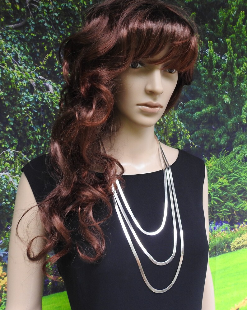 /& 32 Necklace Vintage Trio of Milor Made in Italy 925 Silver Herringbone Flat Link Wide 5mm Serpentine Rope Chain 24 28