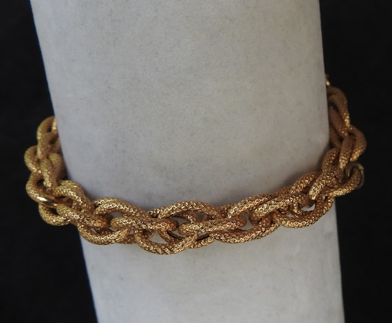 Vintage 750 / 18KT  Gold Chunky Rope Knurled Textured Double Anchor Link Cable Chain Bracelet / Charm Bracelet