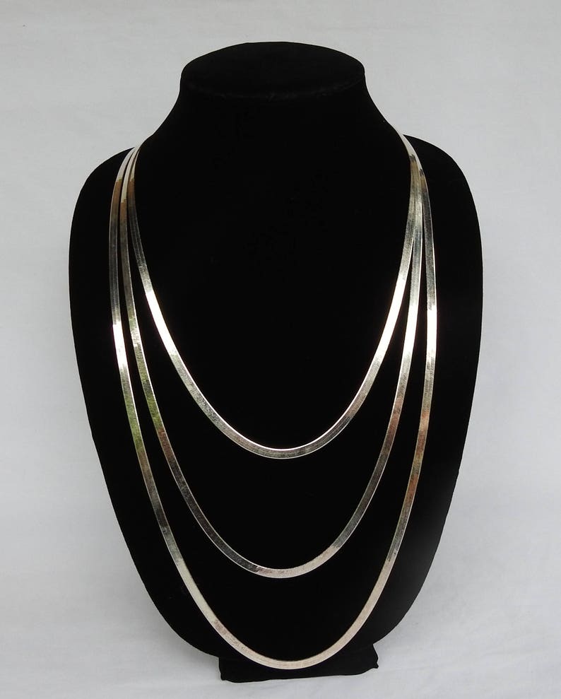 /& 32 Necklace Vintage Trio of Milor Made in Italy 925 Silver Herringbone Flat Link Wide 5mm Serpentine Rope Chain 24 28