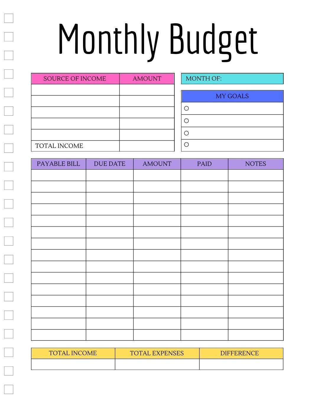 Monthly Budget Tracker — Bill Sheet — Bill Organizer — Dave Ramsey ...