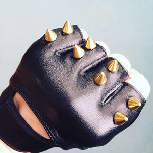 Black Leather Gloves with 2 Brass Spikes