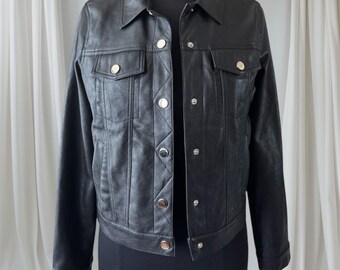 Women's Faux Leather Trucker Jacket, XS