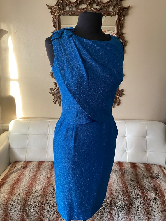 Vintage 1960s Blue Lurex Mini Dress