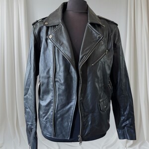 Men&#39;s Black Leather Motorcycle Jacket, Large