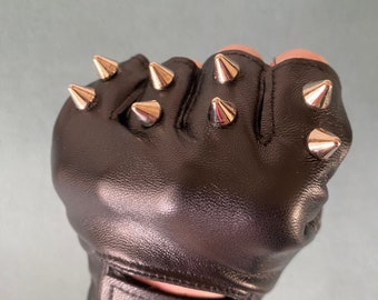 Black Leather Gloves With 2 Silver Spikes - Etsy