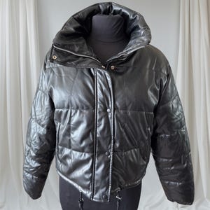 Women&#39;s Faux Leather Puffer Jacket, Large
