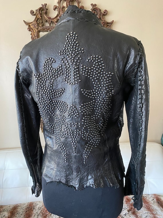 Eleven 11 Leather Jacket With Stingray & Studded Skull Back Eleven 11 Leather Jacket With Stingray & Studded Skull Back