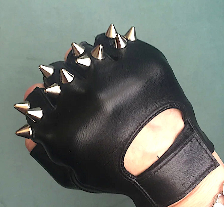 Black Leather Gloves With 3 Silver Spikes, Small - Etsy