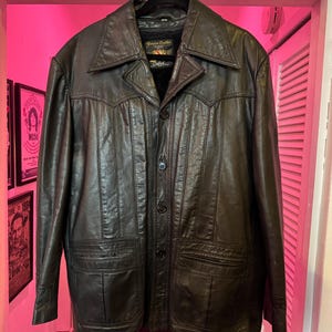 Men&#39;s Black Leather Vintage Blazer, Size 42/ L