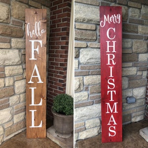 Two Sided Porch Sign | Hello Fall Porch Sign | Merry Christmas Porch Sign | Farmhouse Porch Sign | Fall Decor | Christmas Signs