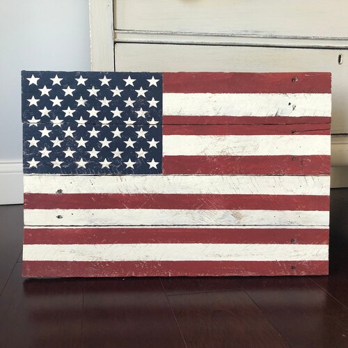 Rustic American Flag 5 Sizes to Choose From Farmhouse Style Blue Line American Flag Largest 25H x 43L Smallest 10.5H x 17.5L