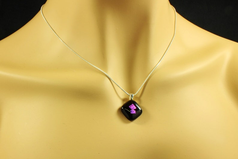 Dichroic Glass Jewelry Set Matching Dichroic Earrings & Pendant Necklace Violet Purple Dichroic Glass on Black Fused Glass image 4