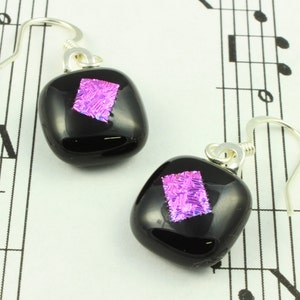 Dichroic Glass Jewelry Set Matching Dichroic Earrings & Pendant Necklace Violet Purple Dichroic Glass on Black Fused Glass image 3
